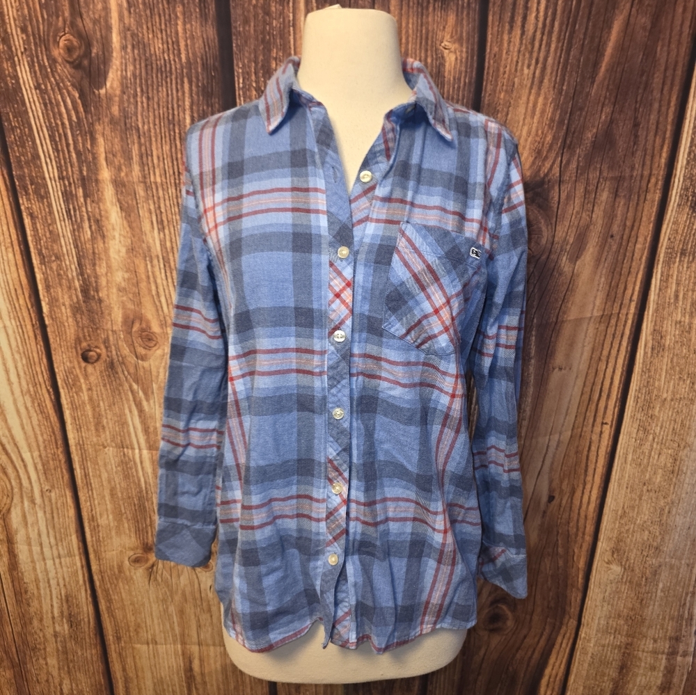 Vineyard Vines Flannel Top Size 4 Red/Blue Plaid